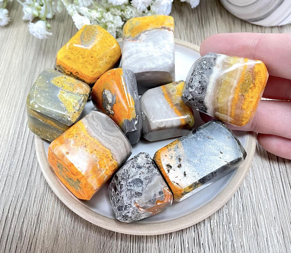 extra large bumble bee jasper crystal  tumble stones the holistic hamper online crystal shop