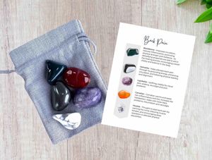 back pain five tumbled stones crystal set with properties card and gift bag