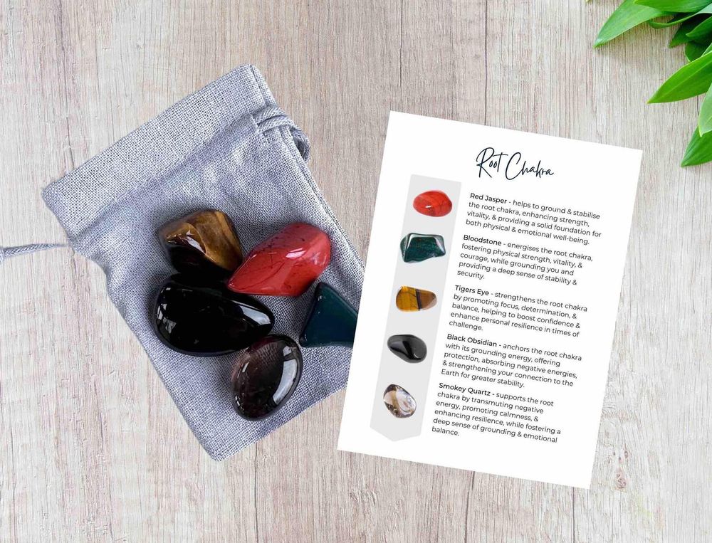 Root chakra five tumbled stones crystal set with properties card and gift bag