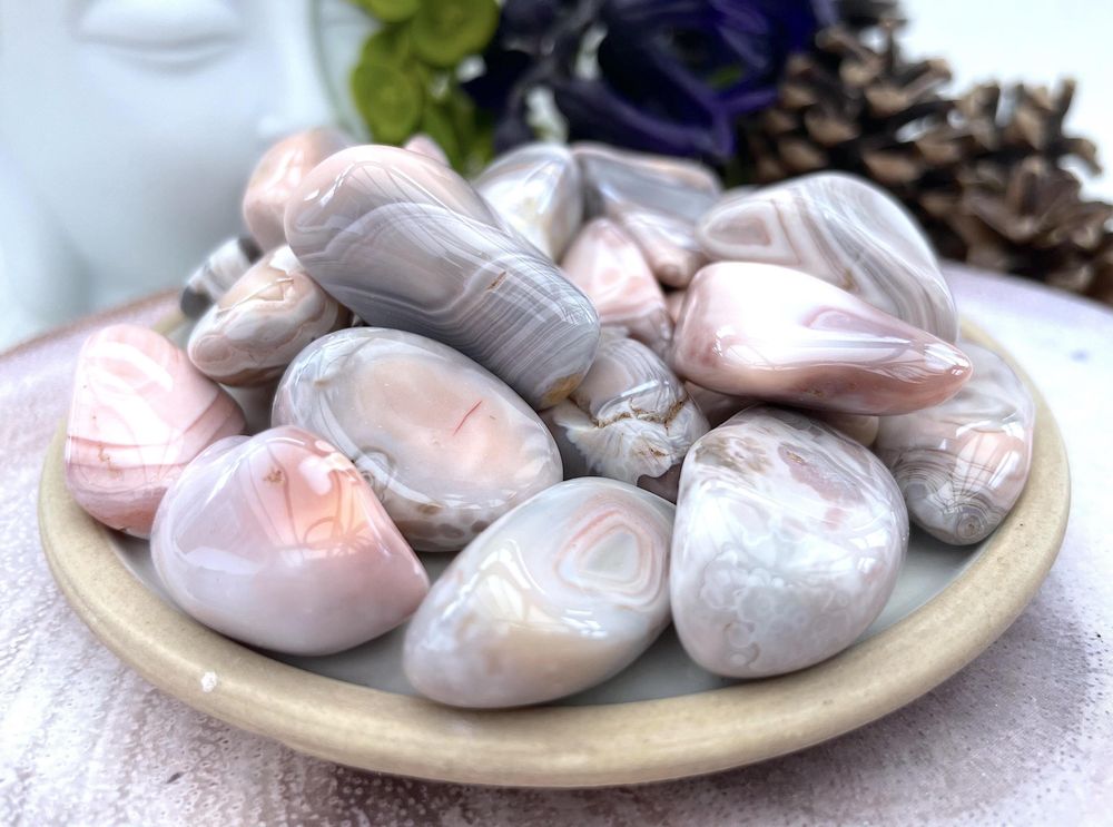 pink bostwana agate tumble stones, crystal shop uk
