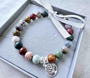 Ocean Jasper crystal sterling silver charm bracelet in box, the holistic hamper crystals UK