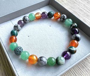 Virgo crystal bracelet with carnelian, snowflake obsidian, aventurine, tree agate and amethyst in box