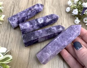 purple mica lepidolite crystal towers set of 4 from The holistic hamper UK crystal shop