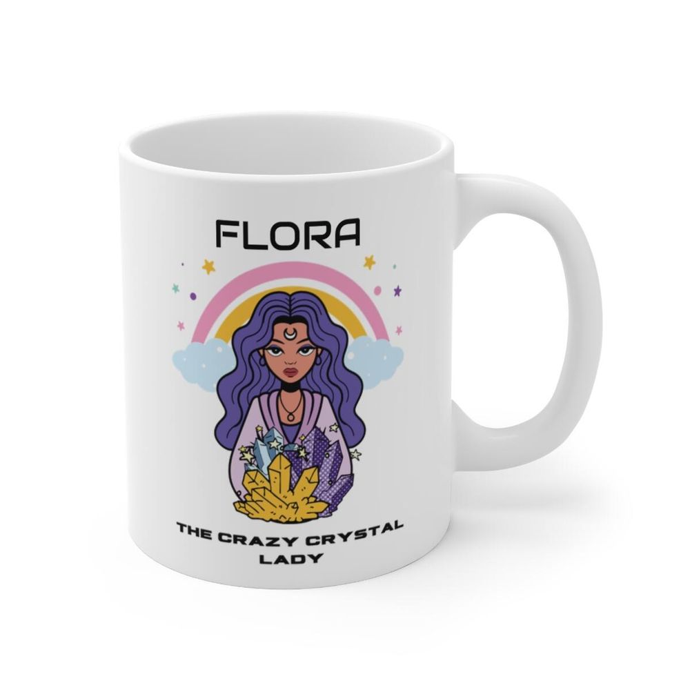 personalised crazy crystal lady mug, white ceramic