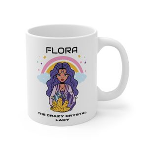 personalised crazy crystal lady mug, white ceramic