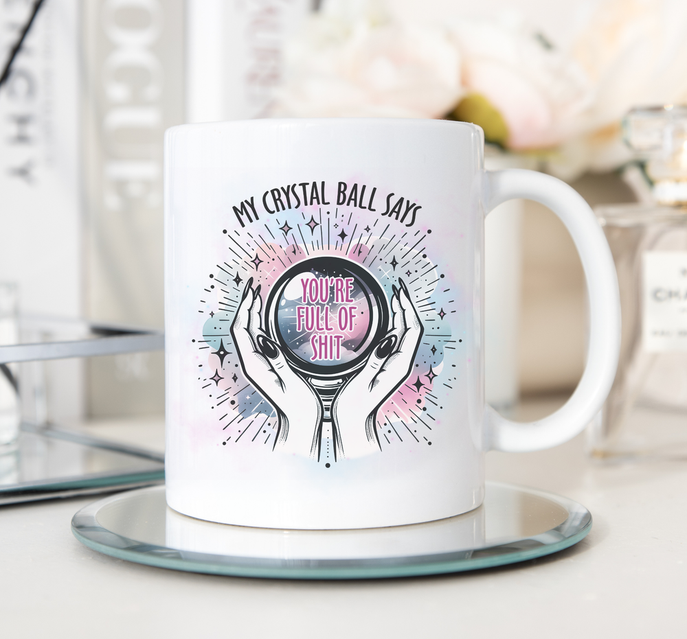 White Funny Crystal Mug with ‘Full of Shit’ quote, Gift for Crystal Lovers, sarcastic mug