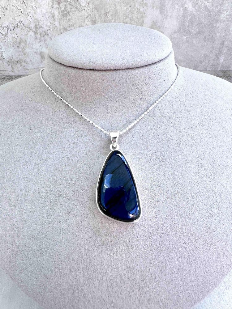 blue flash labradorite freeform sterling silver crystal pendant on optional chain