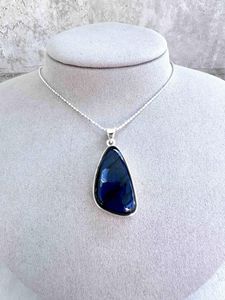 blue flash labradorite freeform sterling silver crystal pendant on optional chain