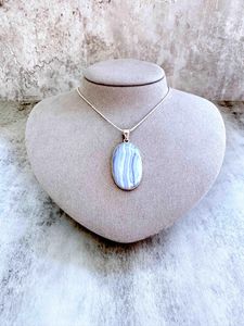 oval blue lace agate crystal pendant on chain