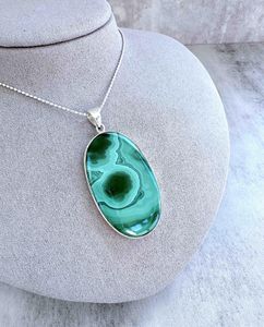 large green oval malachite sterling silver pendant on optional chain