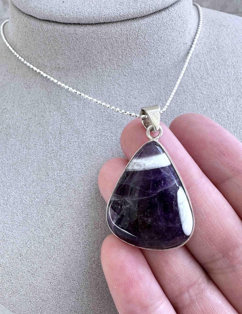 zebra amethyst crystal pendant in sterling silver with optional chain