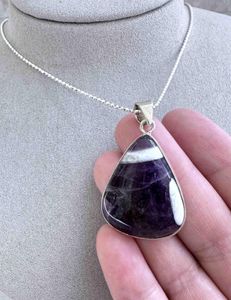 zebra amethyst crystal pendant in sterling silver with optional chain