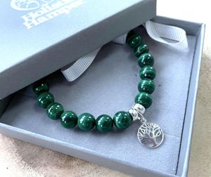 Malachite crystal sterling silver charm bracelet in box, the holistic hamper crystals