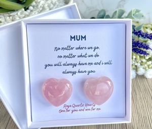 mum crystal gift box with two rose quartz hearts and a poem, the holistic hamper UK crystal shop