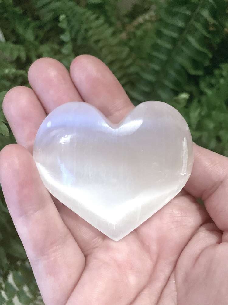White Selenite crystal hearts from The holistic hamper crystal shop UK