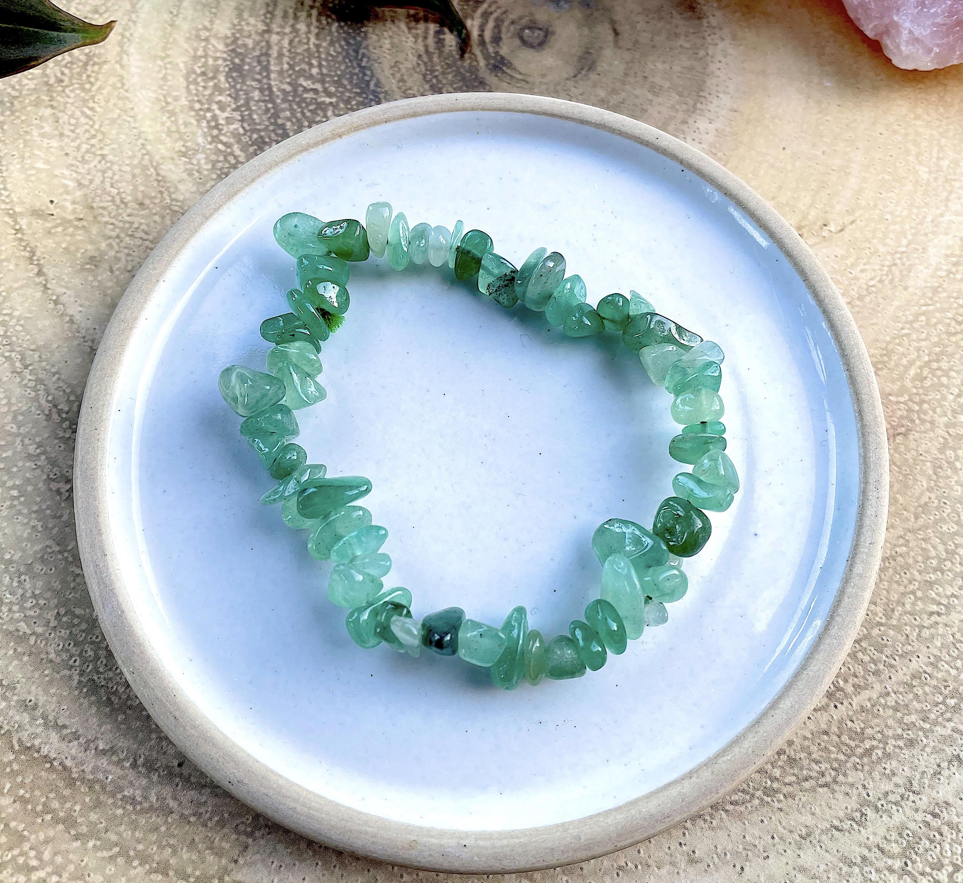 green aventurine chip bracelet, gemstone crystal bracelets jewellery, UK Crystal Shop