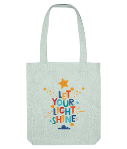 let your light shine tote bag pastel mint, positive quote gifts, the holistic hampe