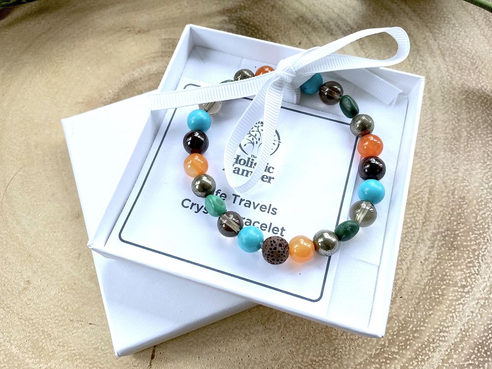 safe travelling crystal bracelet, travel gift for gap year, the holistic hamper