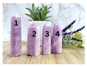 kunzite healing crystal towers with numbers, the holistic hamper crystals uk