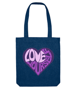 love yourself heart bubble writing tote bag for women black
