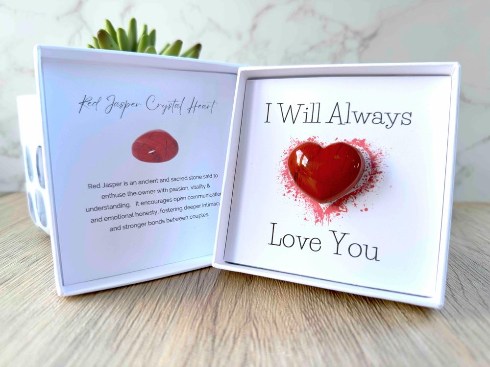 I will always love you crystal heart gift box, valentines day red jasper