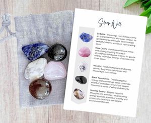 Sleep and insomnia crystal set of five tumbled stones and crystal properties card