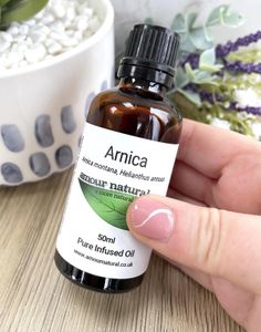 arnica infused oil 50ml in brown bottle, the holistic hamper skincare