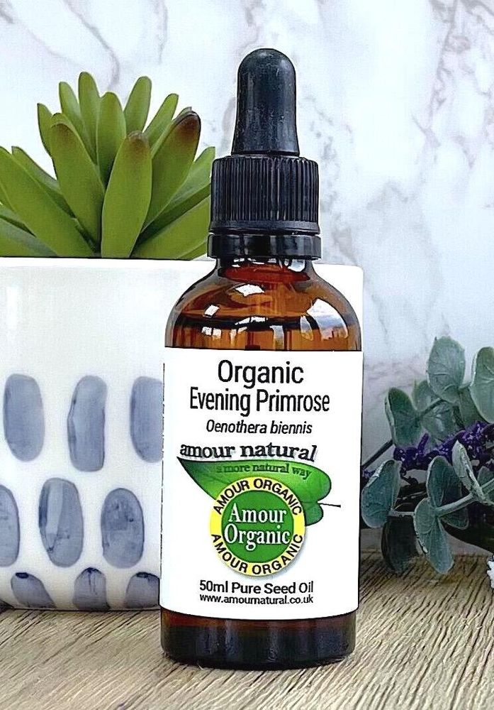 organic evening primrose oil 50ml in brown bottle with  dropper, the holistic hamper