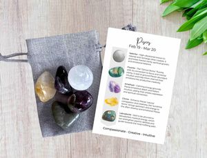 pisces stones crystals set with five tumbled stones and a properties card and gift bag