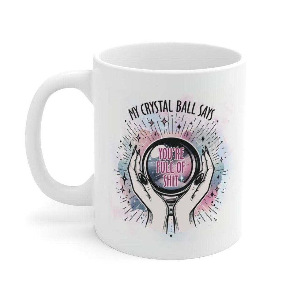 White Funny Crystal Mug with ‘Full of Shit’ quote, Gift for Crystal Lovers, sarcastic mug