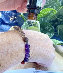 Cancer support crystal bracelet handmade 8mm beads with essential oil dropper from sally at the holistic hamper