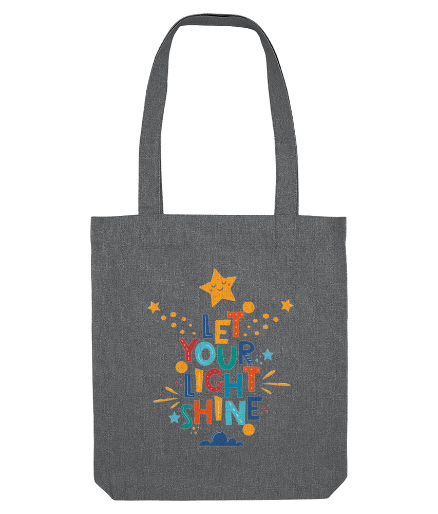 let your light shine tote bag graphite grey, positive quote gifts, the holistic hampe