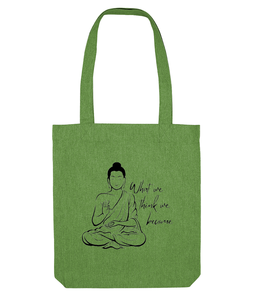 Buddha tote bag kiwi green with what we think we become quote, the holistic hamper