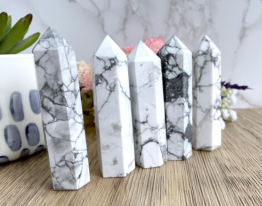 white howlite crystal towers , the holistic hamper online crystal shop