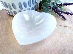 white selenite heart bowl