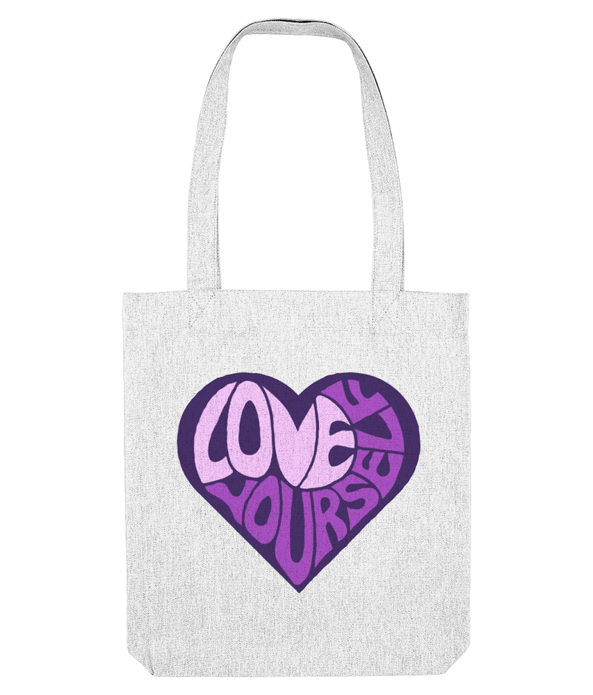 love yourself heart bubble writing tote bag for women white