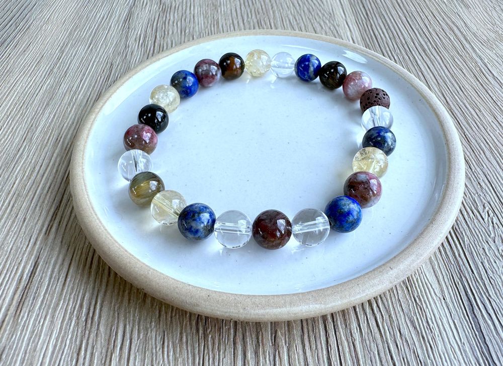 Libra crystal birth stone bracelet on dish