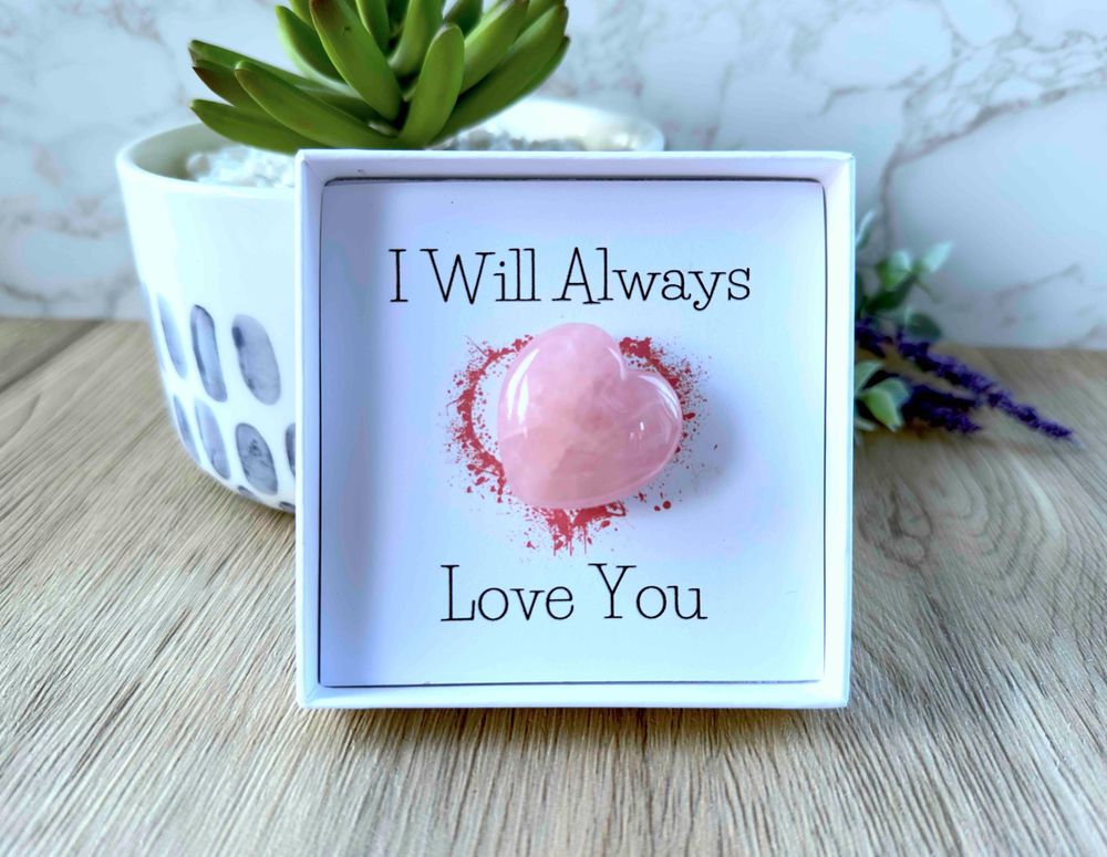 I will always love you crystal heart gift box, valentines day rose quartz