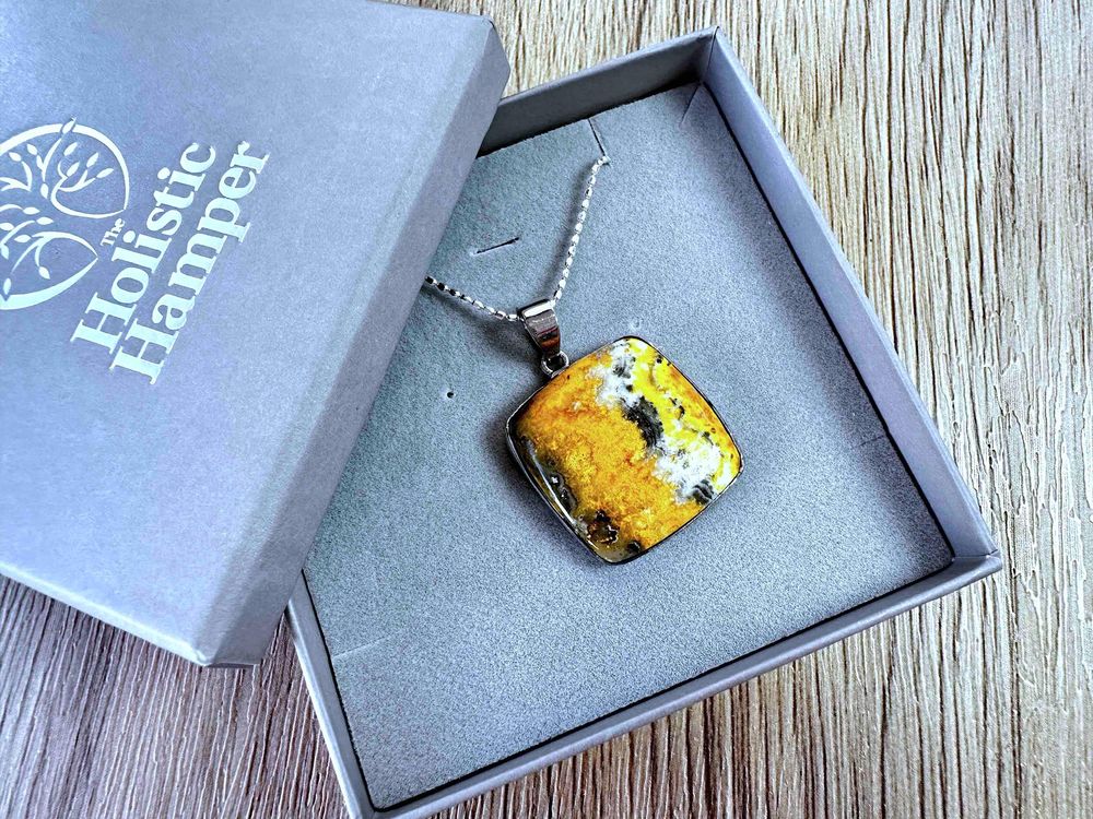 bumblebee jasper sterling silver square pendant in box