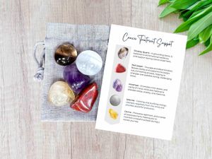 cancer treatment support crystals set of five tumbled stones and card and cotton bag