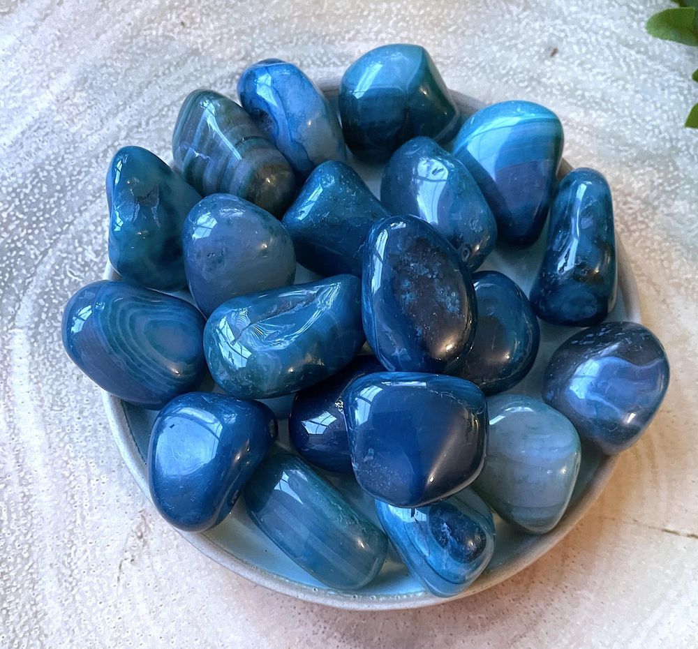 Blue Striped Banded Agate Crystal Healing Tumble Stone, The Holistic Hamper, online crystal shop UK