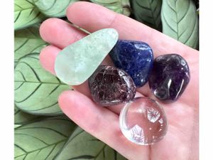 crystal set wedding day and hen do gift for bridge or groom with five tumbled stones, card and gift bag