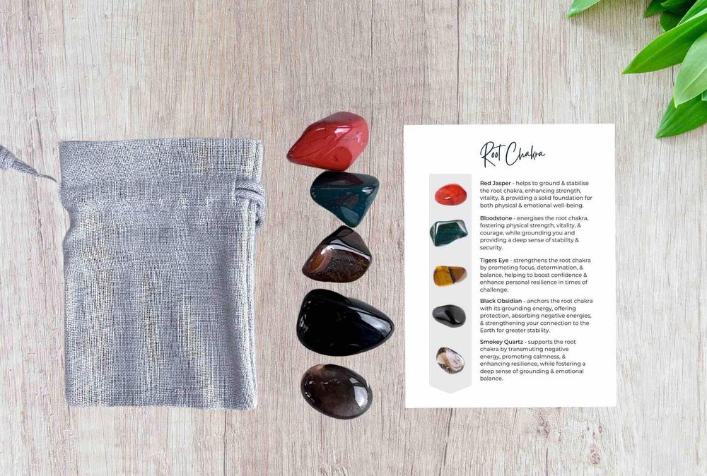Root chakra five tumbled stones crystal set with properties card and gift bag