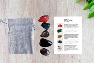 Root chakra five tumbled stones crystal set with properties card and gift bag