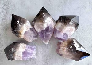 root of transformation crystal point with amethyst Smokey Quartz and white quartz