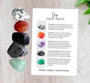 Virgo Zodiac Crystals Stones Setwith five tumbled stones and properties card