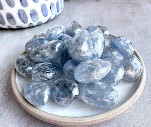 Celestite tumble stones blue on a dish 1.5-2.5 cm