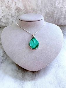 genuine green malachite crystal pendant with sterling silver mount and optional chain