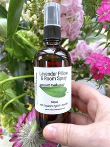 lavender pillow and room spray in bottle, wellbeing gifts the holistic hamper UK
