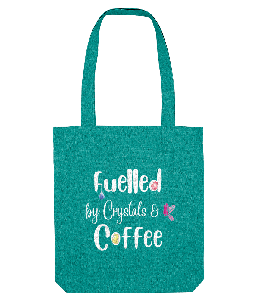 Emerald Fuelled by crystals and coffee tote bag, UK online crystal shop